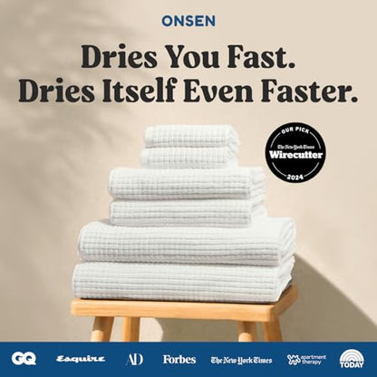 ONSEN Sculpted Terry Towel Set, 100% American Cotton, Quick Dry Lint Free, Lightweight Absorbent Face Hand Bath Towels with Hanging Loop (White, 2X Bath Towel, 2X Hand Towel, 2X Face Towel) - color: White, size: 2x Bath Towel, 2x Hand Towel, 2x Face Towel
