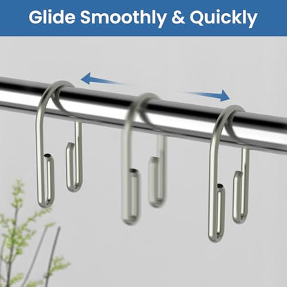 Shower Curtain Hooks Rings ，Double Sided Shower Curtain Hooks Rust Proof，12 pcs Shower Hooks for Inside Shower，Smooth Sliding Anti-Drop Double Shower Rings for Curtain (Nickel) - color: Nickel