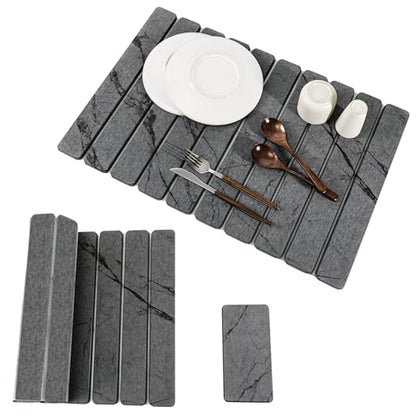 2pcs Stone Dish Drying Mat for Kitchen Counter, Quick-Dry Diatomaceous Earth Water Absorbent Pad & Countertop Drainer, Home Essentials for Bath and Pets - Marble Dark Grey, 24x16’’ & 8x4’’ - color: Marble Dark Grey