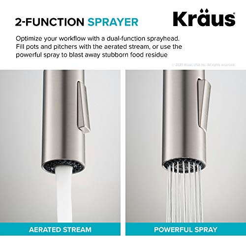 KRAUS Oletto Single Handle Pull Down Kitchen Faucet in Spot Free Stainless Steel, KPF-2820SFS - color: Spot Free Stainless Steel, style: Pull Down Faucet