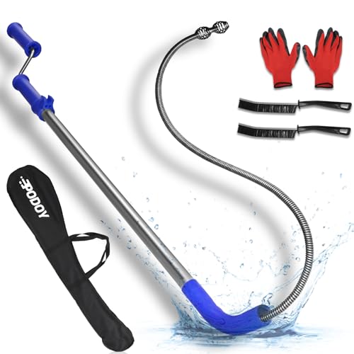 Toilet Auger 6FT DIY Plumbing Snake Drain Cleaner Tool Closet Auger with Non-Scratch Silicone Protection Head, Rust-Resistant Steel,No Plumber Needed for Heavy Toilet Blockages - color: Blue (6FT)