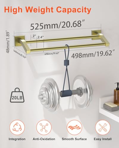 Alise Double Towel Bar, 20" Towel Racks for Bathroom Wall Mounted, Gold | SUS304 Stainless Steel Bathroom Towel Holder, Quick Drying Towel Hanger Towel Rod - color: Gold, size: 20-Inch (2-Bars)