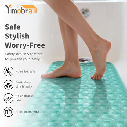 Yimobra Non Slip Bathtub Mat 40 x 16 Inch, Extra Long Shower Mat with Drain Holes, Machine Washable Baby Bath Mats, Strong Suction Cups for Bathroom Floor, Clear Green - color: Clear Green