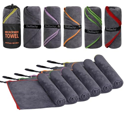 Dofilachy 6 Pack Camping Towel - Camping Towels Quick Dry Towel Microfiber Travel Sports Towel for Camp Bath Beach Swim, Large 24” x 48” - color: Black-6