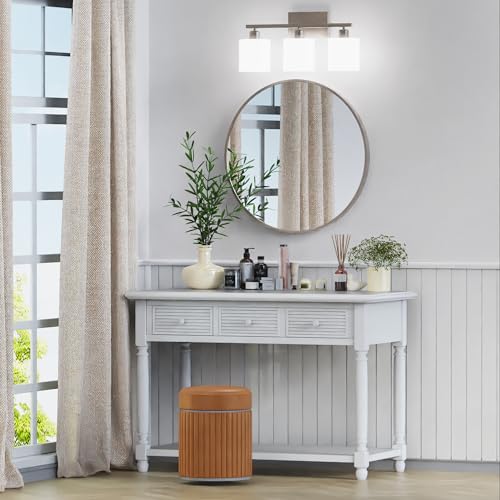 Bathroom Light Fixtures, Bathroom Lighting Fixtures Over Mirror, Classic Vanity Lights, Modern Vanity Light with Textured Frosted Opal White Glass Shades, Brushed Nickel, 3-Light - color: ‎Brushed Nickel, size: 3-Light
