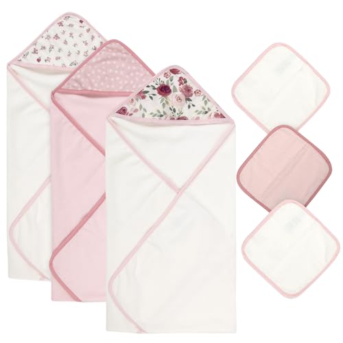 Hooded Baby Bath Towel and Washcloth 6 Piece Set for Newborns, Infants & Toddlers, Boys & Girls Baby Hooded Towels Set (Roses & Blossoms) - color: Roses & Blossoms