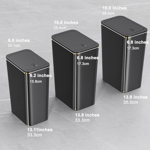 N. NETDOT Bathroom Trash Can with Lid 3 Pack Set, 2 Packs 4 Gal Slim Kitchen Trash Bin and 1 Pack 2.6Gal Garbage Can, Small Trash Can/Trash Bin/Waste Basket for Bedroom (Black, Pack of 3) - color: Black, size: 2 X 4 Gal & 1 X 2.6 Gal