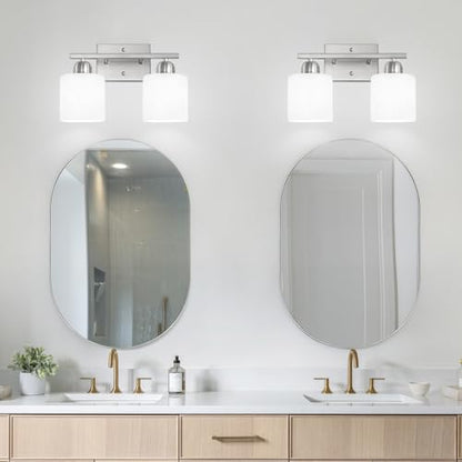 Brushed Nickel Bathroom Light, Anti-Rust Finish 2 Light Bathroom Vanity Light Brushed Nickel, Milky White Frosted Glass Shades, E26 Socket - color: Nickel & Milky White Glass, size: 2-Light