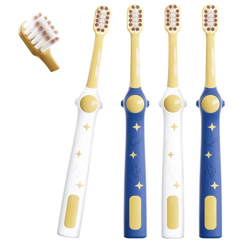 EASICUTI Extra Soft Kids Toothbrushes 4 Pack, Space Style Toddler Toothbrushes for Ages 2-12 Years, Baby Toothbrush 12 Months and up, Childrens Toothbrush Help Remove Plaque and Stains-Blue, White - size: Space- 4 Pack
