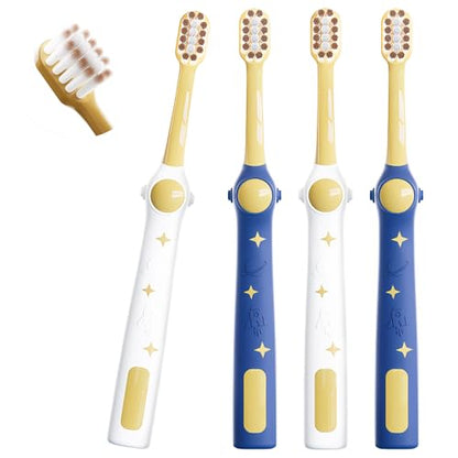 EASICUTI Extra Soft Kids Toothbrushes 4 Pack, Space Style Toddler Toothbrushes for Ages 2-12 Years, Baby Toothbrush 12 Months and up, Childrens Toothbrush Help Remove Plaque and Stains-Blue, White - size: Space- 4 Pack