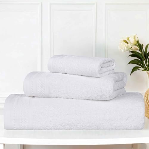 BLUENILEMILLS Honeycomb 500GSM, Textured Waffle Border, Highly Absorbent and Soft, Cotton Light to Medium Weight 3 Piece Towel Set, White - color: White, size: 3 PC Towel Set