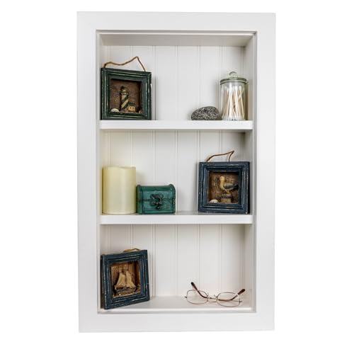 BLC 16x24 Recessed Wall Niche Medicine Cabinet, in the Wall Bathroom Cabinet 3 Shelf/Shelves, Made in North America, Real Wood, NO MDF, White
