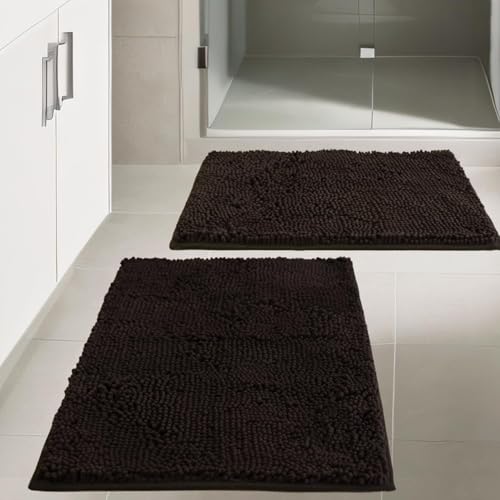 Bathroom Rugs Chenille, Extra Thick and Absorbent, Non-Slip, Machine Washable, Dry Quckily, Soft Cozy Plush, Used Under Shower Bathtub and Sink, Bath Mat Sets Coffee - color: Coffee, size: 16 x 24 inch + 20 x 32 inch (Rectangular)