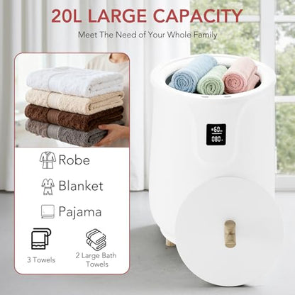 Electactic 20L Large Towel Warmer for Bathroom -Fits Up to Two 40"X70" Oversized Towels, Hot Towel Warmers for Spa with Fragrant Disc Holder,3 Temperatuer Levels,Auto Shut Off - style: LCD Display+Wooden Base