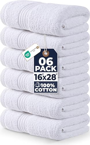 Utopia Towels 6 Piece Hand Towels Set, 16x28 in, 100% Cotton, White | Premium Lightweight Ring Spun Cotton Hand Towels - Highly Absorbent, Quick-Drying, Ideal for Travel, Camp, Hotel & Spa - color: White, size: 6 Pack