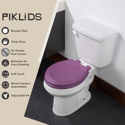 Toilet Seat, Slow Close, Soft Touch, Ultra-Smooth Matte Finish (No Orange-Peel Texture), Premium Moulded Wood, Quick Release, PIKLiDS (Purple, Round) - color: Purple, size: Round