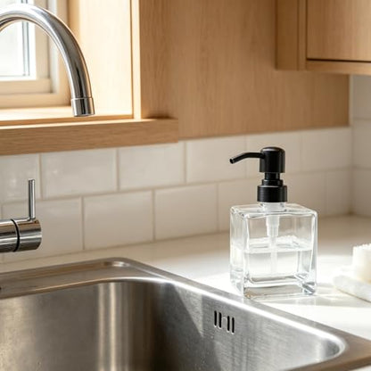 Square Bathroom Soap Dispenser Oil Rubbed Bronze, Glass Bottles with Stainless Steel Pump Retangle Cube Liquid Soap Dispenser Hand Kitchen with Waterproof Lables - color: Oil Rubbed Bronze