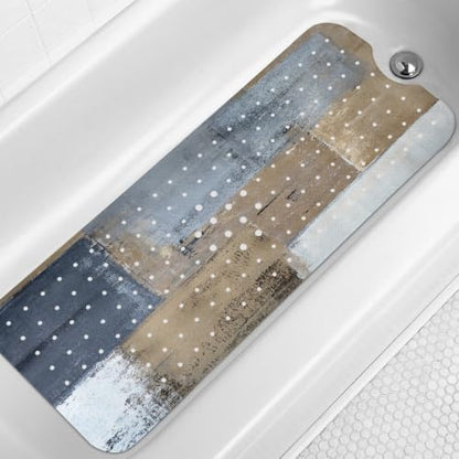 LNOND Blue and Brown Bathtub Mat Non Slip, 40 X 16 Inch Tub Mat for Bathroom, Abstract Art Bath Tub Shower Mat with Drain Holes and Suction Cups - color: Blue and Brown