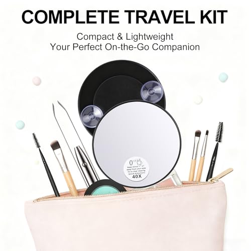 LED Lighted Tweezers & 40X Magnifying Mirror with Suction Cup Set | Portable 2 in 1 Hands-Free Makeup Mirror with Light and Precision Light Up Tweezers, Premium Quality & Ideal Gift Choice