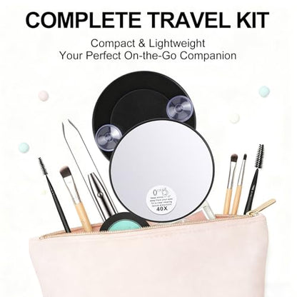 LED Lighted Tweezers & 40X Magnifying Mirror with Suction Cup Set | Portable 2 in 1 Hands-Free Makeup Mirror with Light and Precision Light Up Tweezers, Premium Quality & Ideal Gift Choice