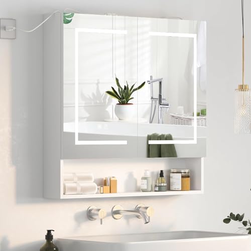 Lighted Medicine Cabinet with 2 Doors,Large Led Medicine Cabinet with Mirror,Anti-Fog, Wall-Mounted Bathroom Mirror with Storage,Brightness Adjustable,31.5" Wx30 H