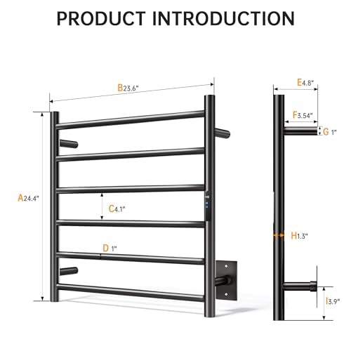 Towel Warmer Rack, Heated Towel Racks for Bathroom, Wall Mounted Towel Warmer, Stainless Steel 6-Bars Drying Rack with Intelligent Touch Screen Timer, Matte Black