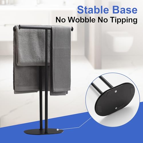 Freestanding Matte Black Towel Rack with Extendable Double Bars, Weighted Base Bathroom Towel Holder Stand, Rust-Resistant Stainless Steel Standing Towel Racks for Bathroom Storage - color: Black