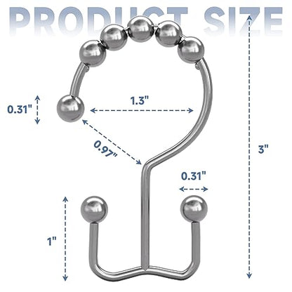 Titanker Double Shower Curtain Hooks, Rust Proof Shower Curtain Rings, Metal Shower Hooks for Bathroom Shower Rods Curtains, Set of 12 Hooks - Chrome - color: Chrome, style: Modern