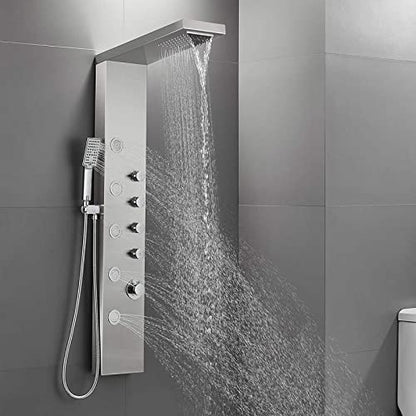 LED Light Shower Panel Tower Rainfall Waterfall Shower Head with Massager Jets Body System Jet Black B (Color : Brushed Nickel D) - color: Brushed Nickel D