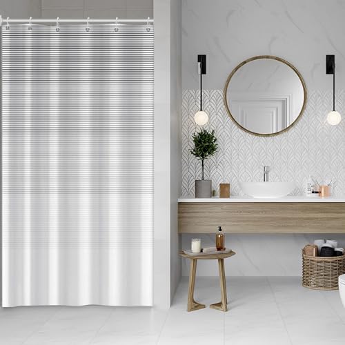 Boho White Gray Striped Stall RV Shower Curtain 36" Wx72 L | Black Bohemian Geometric, Polyester Waterproof, Machine Washable, Bathroom Small Curtain, Easy to Install with 6 Hooks - color: Grey, size: 36"W x 72"L (Pack of 1)