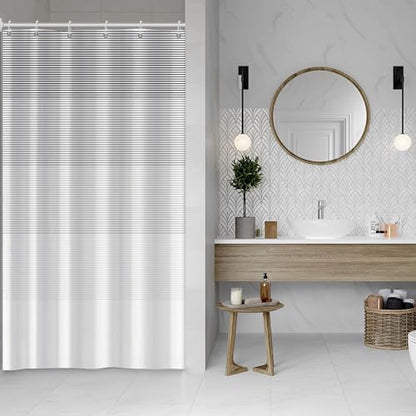 Boho White Gray Striped Stall RV Shower Curtain 36" Wx72 L | Black Bohemian Geometric, Polyester Waterproof, Machine Washable, Bathroom Small Curtain, Easy to Install with 6 Hooks - color: Grey, size: 36"W x 72"L (Pack of 1)