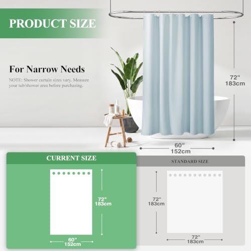 Stall Waffle Shower Curtain 256 GSM Heavy Fabric 60x72 Fog Blue | 60 Inch Wide, Thick Cloth, Weighted Hem, Water Repellent, Hotel Luxury Polyester Shower Curtain Set for Bathroom 10 Hooks - color: Fog Blue, size: 60"W x 72"L (Pack of 1)