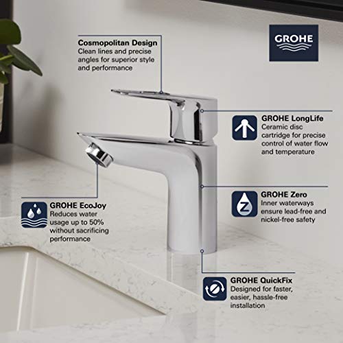 GROHE 23084001 Bauloop, Single Hole Single-Handle S-Size Bathroom Faucet 1.2 GPM, Chrome - size: S-Size - With Drain