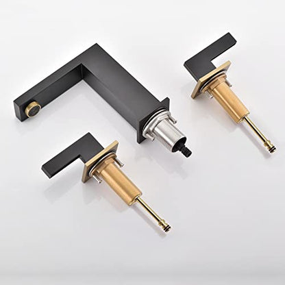 sumerain Widespread 8 inch Bathroom Faucet, Black Bathroom Sink Faucet, 3 Hole Bathroom Faucet - color: Black and Gold