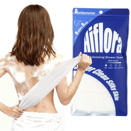 3D Wave Weave Japanese Exfoliating Washcloth, Long Exfoliating Back Scrubber for Shower, Gentle Body Scrub Towel, Korean Style, Cloud (Soft) - color: White