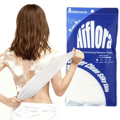 3D Wave Weave Japanese Exfoliating Washcloth, Long Exfoliating Back Scrubber for Shower, Gentle Body Scrub Towel, Korean Style, Cloud (Soft) - color: White