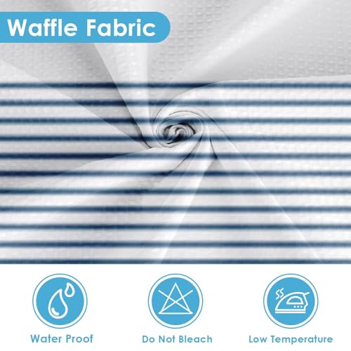3 in 1 Shower Curtain and Liner,72 x 72 inch, Blue Geometric | Striped Modern Shower Curtain and PEVA Liner Set with 12 Rust-Resistant Metal Hooks, Waterproof Fabric Curtains for Bathroom - color: Blue