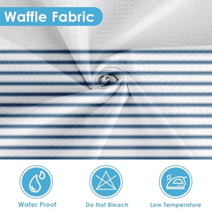 3 in 1 Shower Curtain and Liner,72 x 72 inch, Blue Geometric | Striped Modern Shower Curtain and PEVA Liner Set with 12 Rust-Resistant Metal Hooks, Waterproof Fabric Curtains for Bathroom - color: Blue
