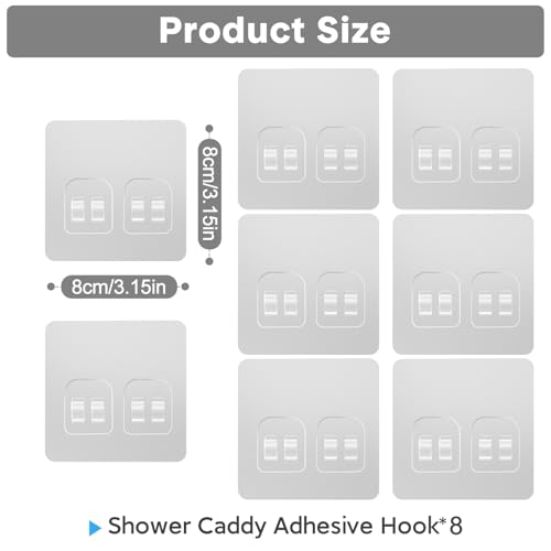 Shower Caddy Adhesive Replacement, Double Hooks No Drilling | Transparent Strong Adhesive Waterproof for Shower Caddy, Bathroom Storage Shelves, Kitchen Racks (Double Hooks * 8pcs) - color: 8 Double
