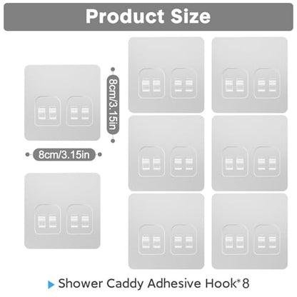 Shower Caddy Adhesive Replacement, Double Hooks No Drilling | Transparent Strong Adhesive Waterproof for Shower Caddy, Bathroom Storage Shelves, Kitchen Racks (Double Hooks * 8pcs) - color: 8 Double