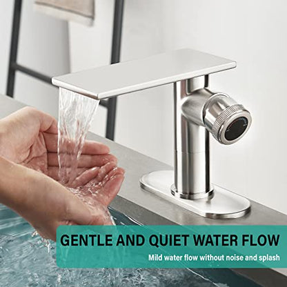 becola Modern Bathroom Sink Faucet， Brushed Nickel Vessel Sink Faucet，Single Hole Cold and Hot Basin Mixer Faucet for Bathroom Sink，Single Handle Vanity Faucet with Adjust Knobs and Deck Plate - color: Brushed Nickel, size: low