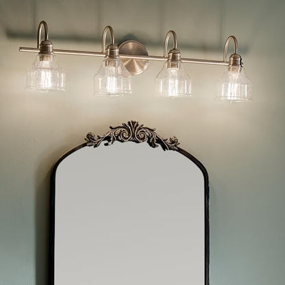 Kichler Avery 33.25" 4 Light Bathroom Vanity Light in Brushed Nickel, Vintage Bathroom Wall Mount Fixture with Clear Seeded Glass, (33.25" W x 9.25" H), 45974NI