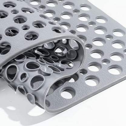 HITSLAM Bathtub Mat Non Slip, Soft TPE Bath Mat for Tub, Efficient Drainage Bathroom Shower Mat with Suction Cups, Bath Tub Mat, Easy to Clean, 28 x 15 Inch, Grey - color: Grey, size: 28" x 15" (Rectangular)