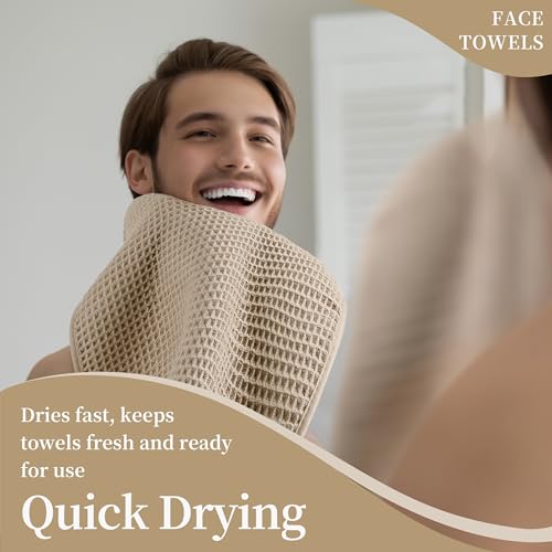 Microfiber Waffle Face Towels, 4 Pieces, Soft, Absorbent, Fast Drying, Lint Free 430 GSM (Beige) - color: Beige