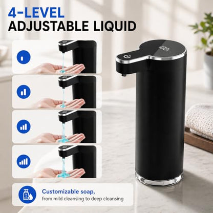 Automatic Liquid Soap Dispenser Touchless, Stainless Steel Hand Soap Dispenser, USB Rechargeable, 4 Adjustable Levels, 11.8oz/350ml for Kitchen and Bathroom (Black, Liquid) - color: Black, size: Liquid