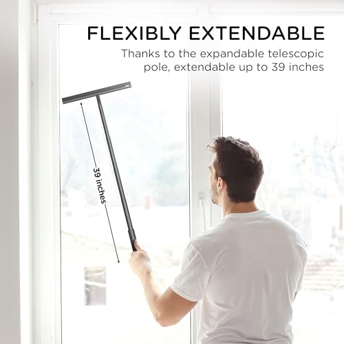 Telescopic Shower Squeegee Black - With Suction Hook & up to 100 cm I Shower squeegee for glass doors Cleaner squiggy for tile and walls Bathroom squeeze for door Long handle sweep & squeegees