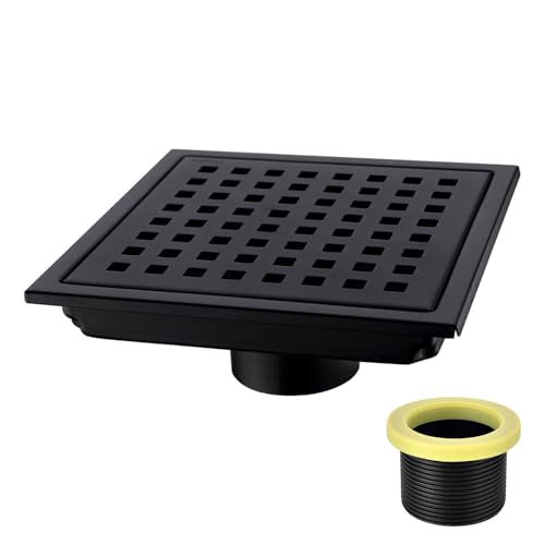 6 inch Stainless Steel Shower Floor Drain with Threaded Adapter, Removable Grid Cover, Black - color: Matte Black