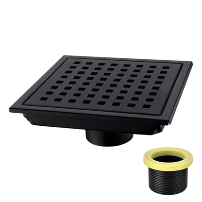 6 inch Stainless Steel Shower Floor Drain with Threaded Adapter, Removable Grid Cover, Black - color: Matte Black