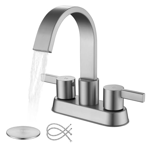 4 Inch Centerset Bathroom Faucets, Brushed Nickel Bathroom Faucet | Overflow Pop Up Drain, Modern Vanity Faucet, Deck Mount Bathroom Faucet 3 Hole - color: Brushed Nickel
