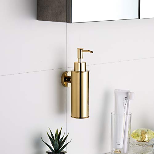 BGL Soap Dispenser Stainless Steel 304 Gold Wall Mount Liquid and Soap Dispenser Round for Kitchen and Bathroom - color: Gold
